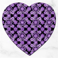 Bitesize Flowers Pearls And Donuts Lilac Black Jigsaw Puzzle (heart) by Mazipoodles