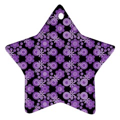 Bitesize Flowers Pearls And Donuts Lilac Black Star Ornament (two Sides) by Mazipoodles