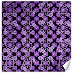 Bitesize Flowers Pearls And Donuts Lilac Black Canvas 16  X 16  by Mazipoodles