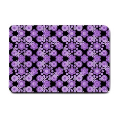 Bitesize Flowers Pearls And Donuts Lilac Black Small Doormat by Mazipoodles