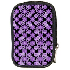 Bitesize Flowers Pearls And Donuts Lilac Black Compact Camera Leather Case by Mazipoodles