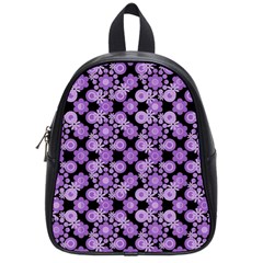 Bitesize Flowers Pearls And Donuts Lilac Black School Bag (small) by Mazipoodles