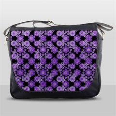 Bitesize Flowers Pearls And Donuts Lilac Black Messenger Bag by Mazipoodles