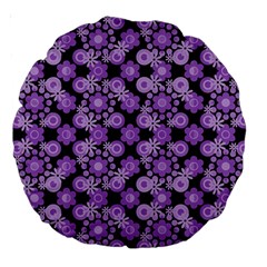 Bitesize Flowers Pearls And Donuts Lilac Black Large 18  Premium Round Cushions by Mazipoodles