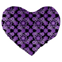 Bitesize Flowers Pearls And Donuts Lilac Black Large 19  Premium Heart Shape Cushions by Mazipoodles