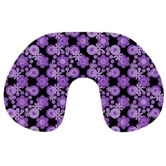 Bitesize Flowers Pearls And Donuts Lilac Black Travel Neck Pillow by Mazipoodles