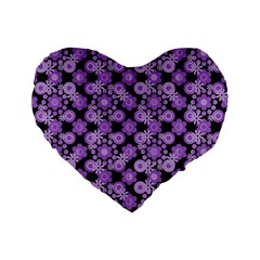 Bitesize Flowers Pearls And Donuts Lilac Black Standard 16  Premium Flano Heart Shape Cushions by Mazipoodles