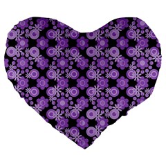 Bitesize Flowers Pearls And Donuts Lilac Black Large 19  Premium Flano Heart Shape Cushions by Mazipoodles