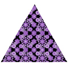 Bitesize Flowers Pearls And Donuts Lilac Black Wooden Puzzle Triangle by Mazipoodles