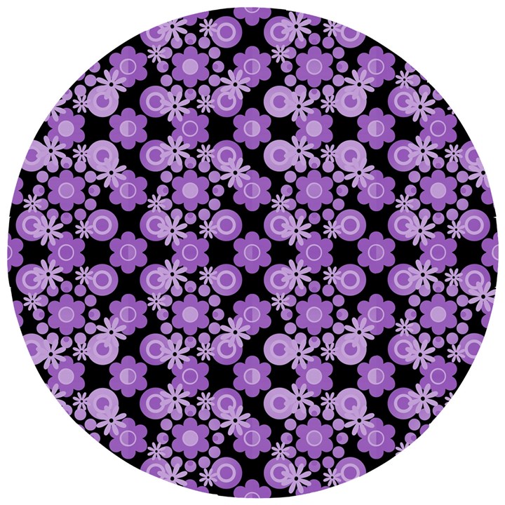 Bitesize Flowers Pearls And Donuts Lilac Black Wooden Puzzle Round