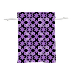 Bitesize Flowers Pearls And Donuts Lilac Black Lightweight Drawstring Pouch (l) by Mazipoodles