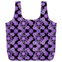 Bitesize Flowers Pearls And Donuts Lilac Black Full Print Recycle Bag (xxl) by Mazipoodles