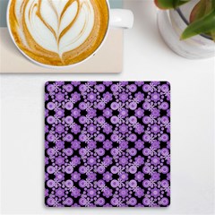 Bitesize Flowers Pearls And Donuts Lilac Black Uv Print Square Tile Coaster  by Mazipoodles