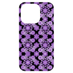 Bitesize Flowers Pearls And Donuts Lilac Black Iphone 14 Pro Black Uv Print Case by Mazipoodles