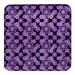 Bitesize Flowers Pearls And Donuts Lilac Black Square Glass Fridge Magnet (4 Pack) by Mazipoodles