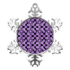 Bitesize Flowers Pearls And Donuts Lilac Black Metal Small Snowflake Ornament by Mazipoodles