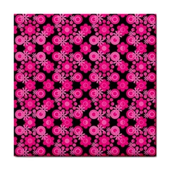 Bitesize Flowers Pearls And Donuts Fuchsia Black Tile Coaster by Mazipoodles