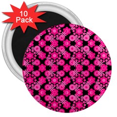 Bitesize Flowers Pearls And Donuts Fuchsia Black 3  Magnets (10 Pack)  by Mazipoodles