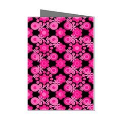 Bitesize Flowers Pearls And Donuts Fuchsia Black Mini Greeting Cards (pkg Of 8) by Mazipoodles