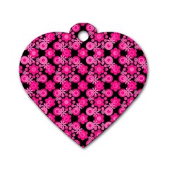 Bitesize Flowers Pearls And Donuts Fuchsia Black Dog Tag Heart (two Sides) by Mazipoodles