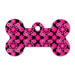 Bitesize Flowers Pearls And Donuts Fuchsia Black Dog Tag Bone (one Side) by Mazipoodles