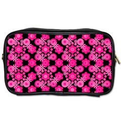 Bitesize Flowers Pearls And Donuts Fuchsia Black Toiletries Bag (two Sides) by Mazipoodles