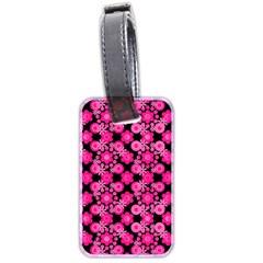 Bitesize Flowers Pearls And Donuts Fuchsia Black Luggage Tag (two Sides) by Mazipoodles