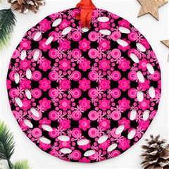 Bitesize Flowers Pearls And Donuts Fuchsia Black Ornament (round Filigree)