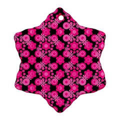 Bitesize Flowers Pearls And Donuts Fuchsia Black Snowflake Ornament (two Sides) by Mazipoodles