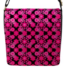 Bitesize Flowers Pearls And Donuts Fuchsia Black Flap Closure Messenger Bag (s) by Mazipoodles