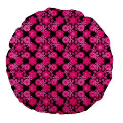 Bitesize Flowers Pearls And Donuts Fuchsia Black Large 18  Premium Flano Round Cushions by Mazipoodles