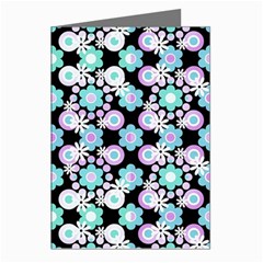 Bitesize Flowers Pearls And Donuts Turquoise Lilac Black Greeting Cards (pkg Of 8) by Mazipoodles