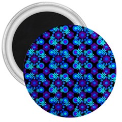 Bitesize Flowers Pearls And Donuts Purple Blue Black 3  Magnets by Mazipoodles