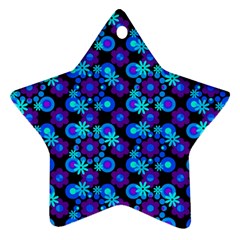 Bitesize Flowers Pearls And Donuts Purple Blue Black Ornament (star) by Mazipoodles