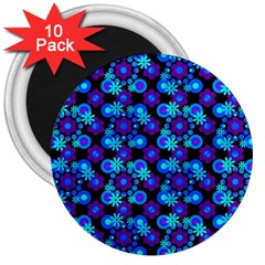 Bitesize Flowers Pearls And Donuts Purple Blue Black 3  Magnets (10 Pack)  by Mazipoodles