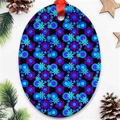 Bitesize Flowers Pearls And Donuts Purple Blue Black Oval Ornament (two Sides)