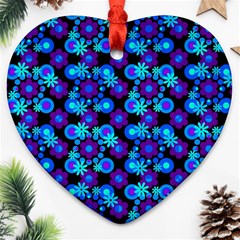 Bitesize Flowers Pearls And Donuts Purple Blue Black Heart Ornament (two Sides)