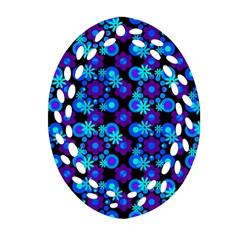 Bitesize Flowers Pearls And Donuts Purple Blue Black Ornament (oval Filigree)