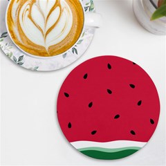 Minimalist Summer Watermelon Wallpaper Uv Print Round Tile Coaster by Ravend