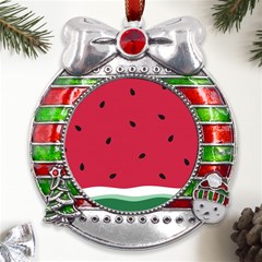 Minimalist Summer Watermelon Wallpaper Metal X mas Ribbon With Red Crystal Round Ornament by Ravend