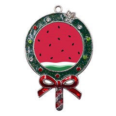 Minimalist Summer Watermelon Wallpaper Metal X mas Lollipop With Crystal Ornament by Ravend