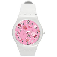 Valentine Pattern Round Plastic Sport Watch (m) by designsbymallika