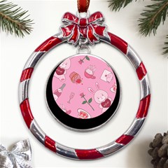 Valentine Pattern Metal Red Ribbon Round Ornament