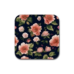 Wallpaper-with-floral-pattern-green-leaf Rubber Coaster (square) by designsbymallika