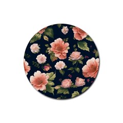 Wallpaper-with-floral-pattern-green-leaf Rubber Coaster (round) by designsbymallika