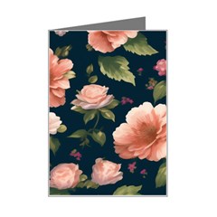 Wallpaper-with-floral-pattern-green-leaf Mini Greeting Card by designsbymallika