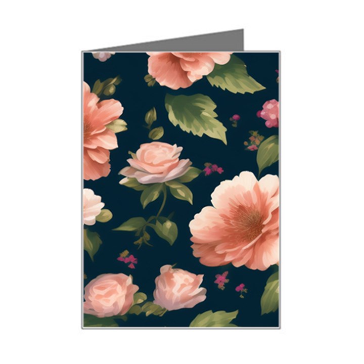 Wallpaper-with-floral-pattern-green-leaf Mini Greeting Card