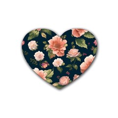 Wallpaper-with-floral-pattern-green-leaf Rubber Heart Coaster (4 Pack) by designsbymallika