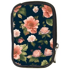 Wallpaper-with-floral-pattern-green-leaf Compact Camera Leather Case by designsbymallika