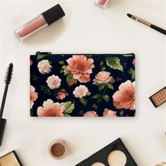 Wallpaper-with-floral-pattern-green-leaf Cosmetic Bag (small) by designsbymallika